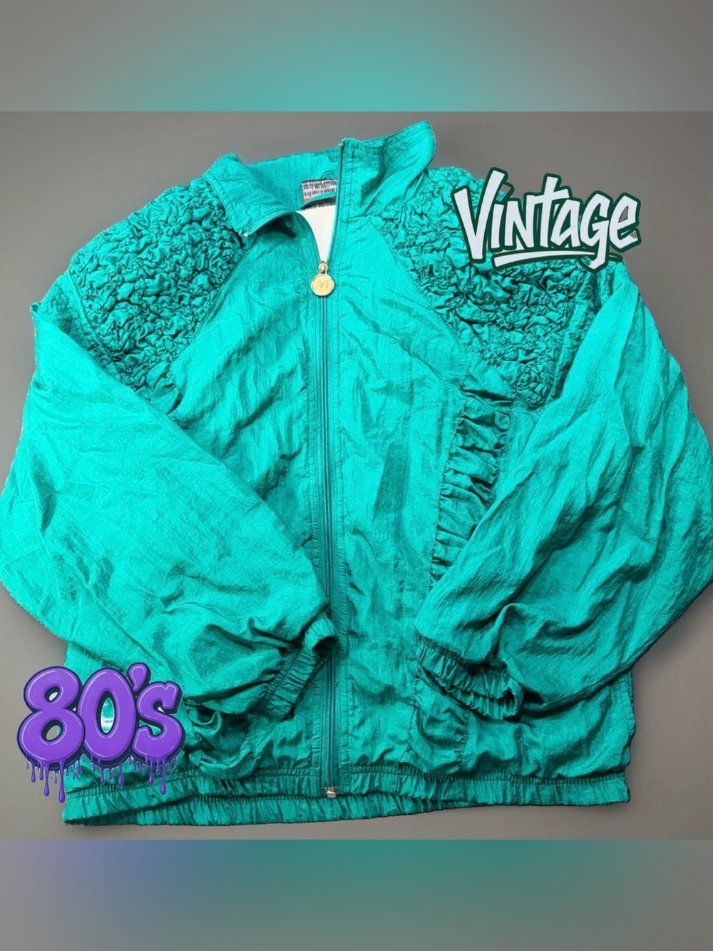 Vtg 80s Mureli Teal Tracksuit Size S Nylon Windbreaker Jacket & Pants Set